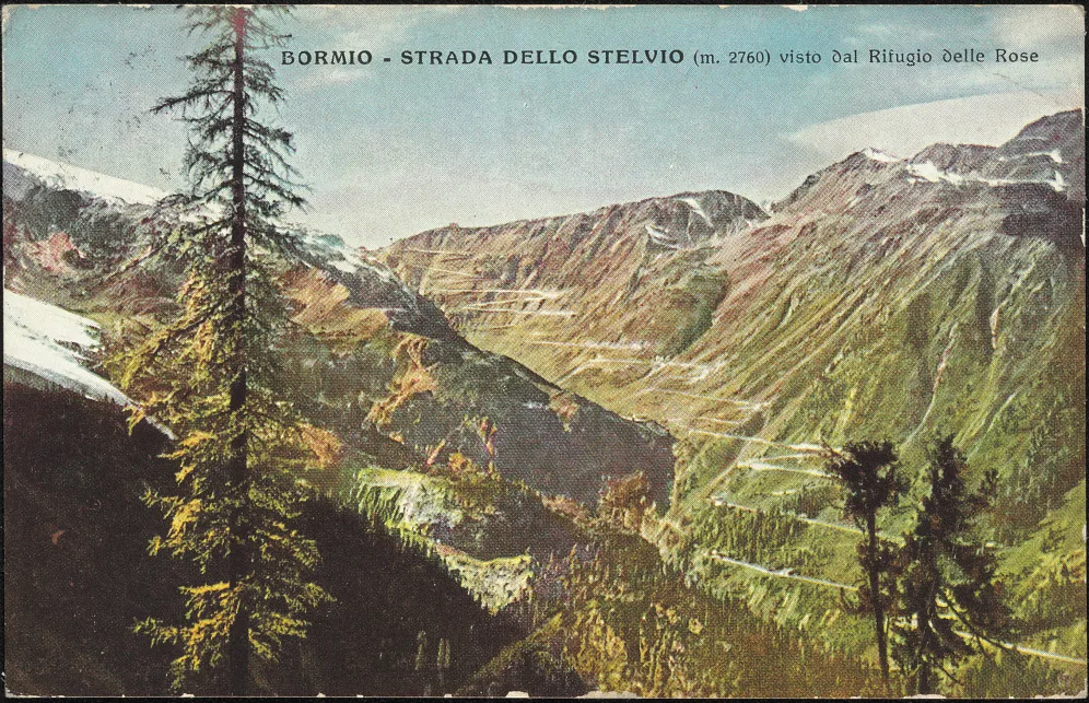The pass road on the Bormio side, vintage postcard