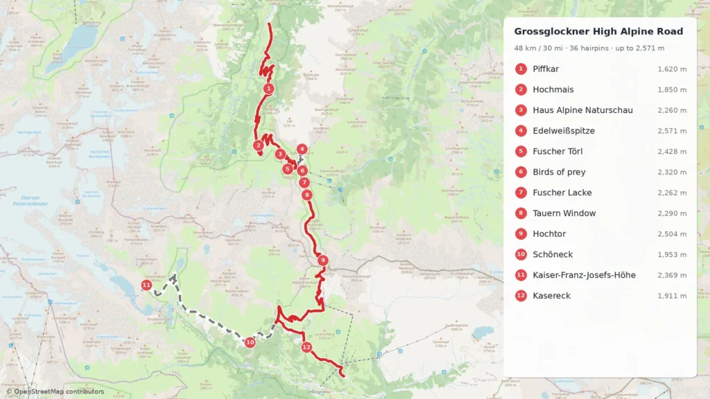 Map of the route: Grossglockner High Alpine Road by Motorcycle: All Stops, Tolls and Tips