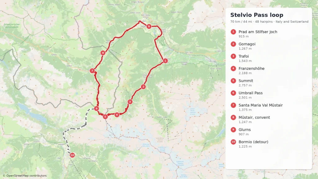 Map of the route: Stelvio Pass by Motorcycle: Loop over the Umbrail and Val Müstair