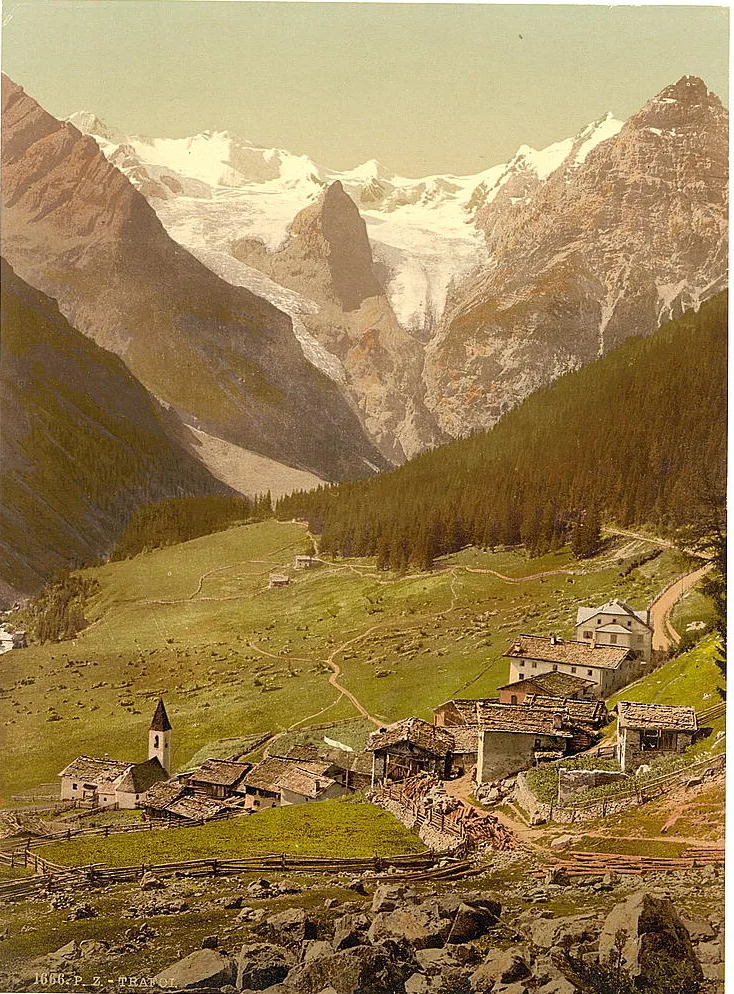 Trafoi with the Ortler and the Trafoi ice wall around 1900